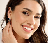 Artisan Crafted Multi Sapphire "X" Omega Back Earrings, Sterling Silver